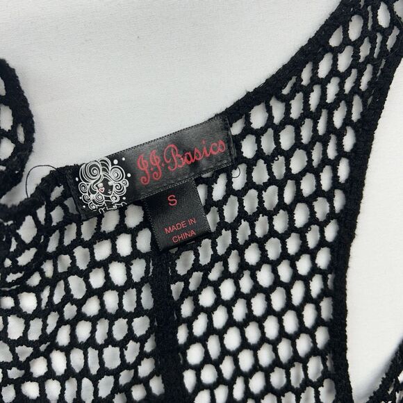 JJ Basics Crochet Tank Top Small Black Fringe Boho Hippie Y2K Beach Cotton - Picture 4 of 10